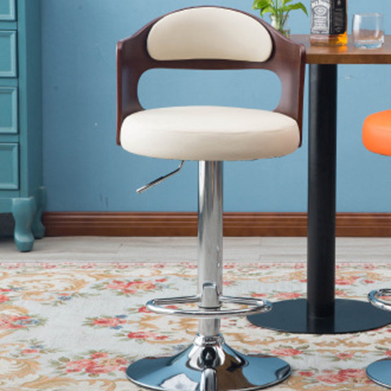 Contemporary Scandinavian PU Leather Linen Steel Curved Round Adjustable Bar Stool With Backrest For Dining Room