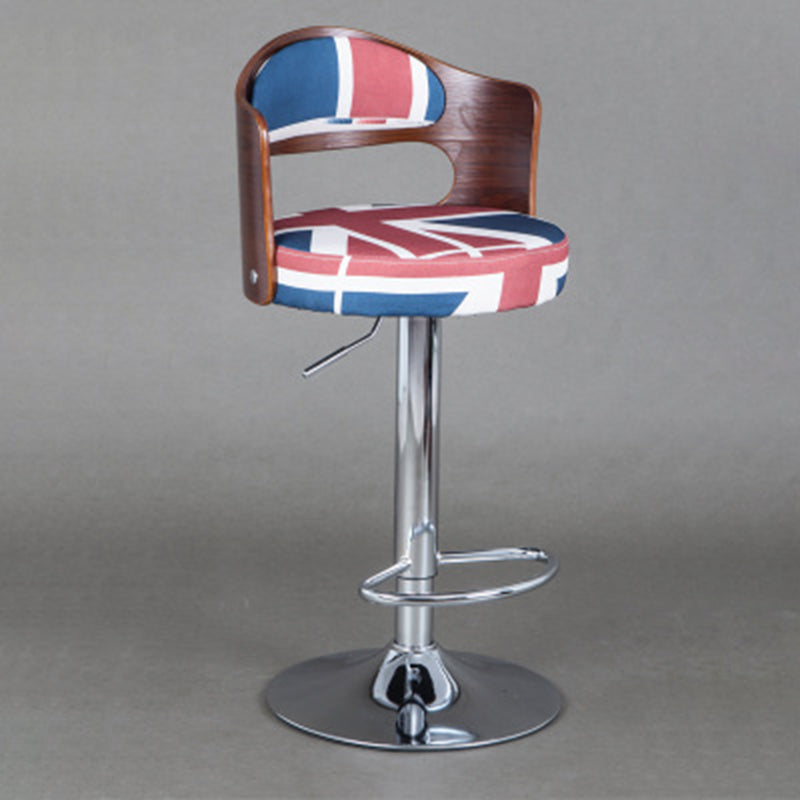 Contemporary Scandinavian PU Leather Linen Steel Curved Round Adjustable Bar Stool With Backrest For Dining Room