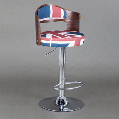 Contemporary Scandinavian PU Leather Linen Steel Curved Round Adjustable Bar Stool With Backrest For Dining Room