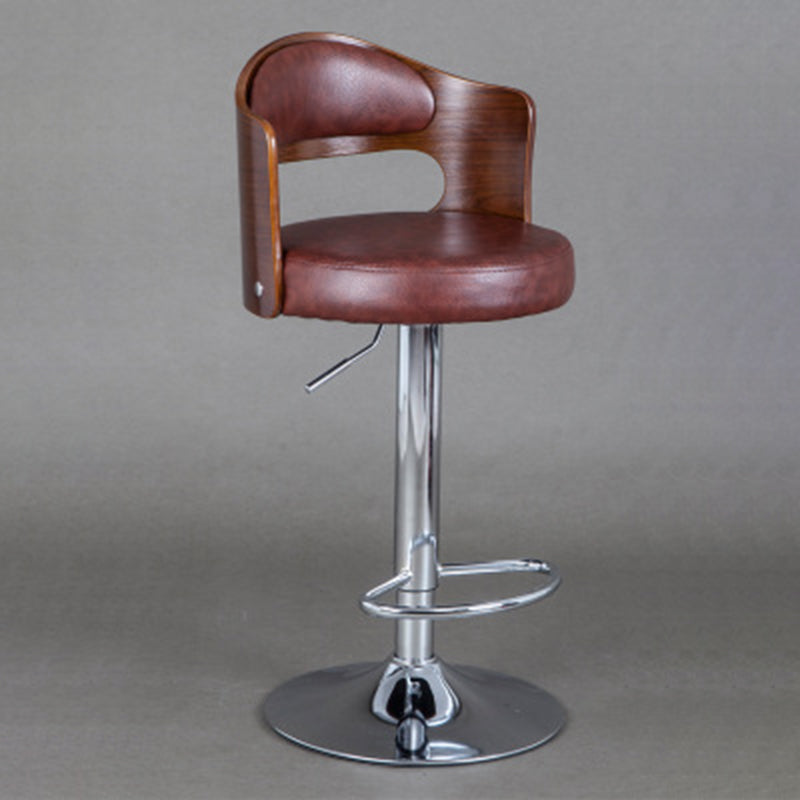 Contemporary Scandinavian PU Leather Linen Steel Curved Round Adjustable Bar Stool With Backrest For Dining Room