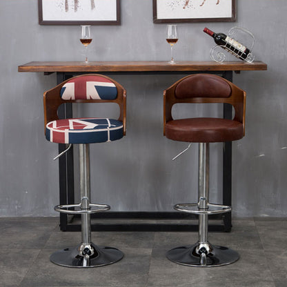 Contemporary Scandinavian PU Leather Linen Steel Curved Round Adjustable Bar Stool With Backrest For Dining Room