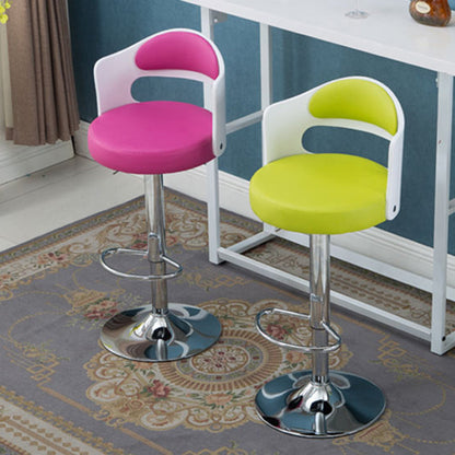 Contemporary Scandinavian PU Leather Linen Steel Curved Round Adjustable Bar Stool With Backrest For Dining Room