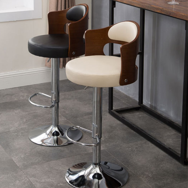 Contemporary Scandinavian PU Leather Linen Steel Curved Round Adjustable Bar Stool With Backrest For Dining Room