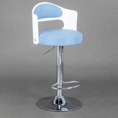 Contemporary Scandinavian PU Leather Linen Steel Curved Round Adjustable Bar Stool With Backrest For Dining Room