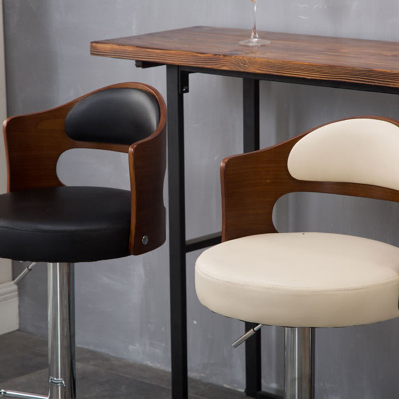 Contemporary Scandinavian PU Leather Linen Steel Curved Round Adjustable Bar Stool With Backrest For Dining Room