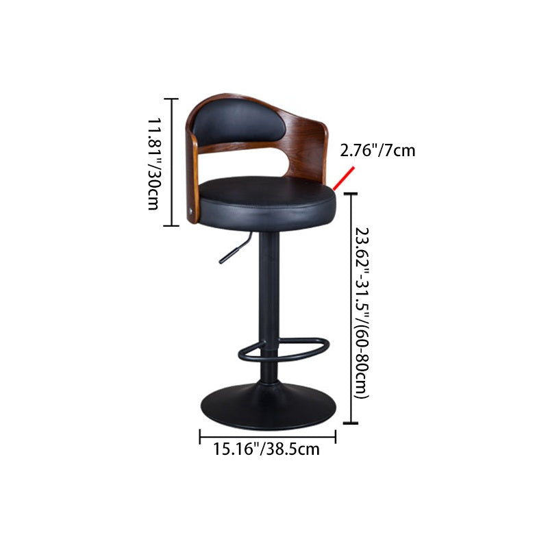 Contemporary Scandinavian PU Leather Linen Steel Curved Round Adjustable Bar Stool With Backrest For Dining Room