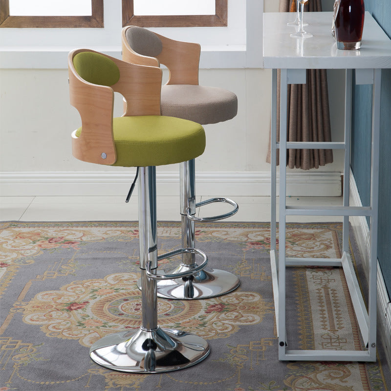 Contemporary Scandinavian PU Leather Linen Steel Curved Round Adjustable Bar Stool With Backrest For Dining Room