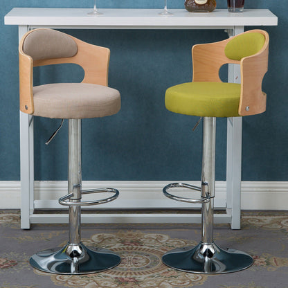 Contemporary Scandinavian PU Leather Linen Steel Curved Round Adjustable Bar Stool With Backrest For Dining Room