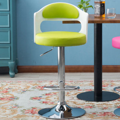 Contemporary Scandinavian PU Leather Linen Steel Curved Round Adjustable Bar Stool With Backrest For Dining Room