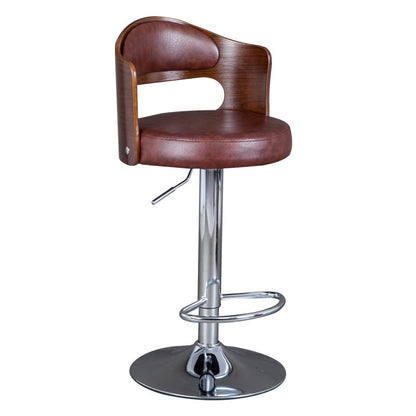 Contemporary Scandinavian PU Leather Linen Steel Curved Round Adjustable Bar Stool With Backrest For Dining Room
