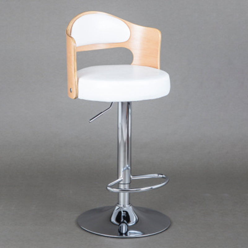 Contemporary Scandinavian PU Leather Linen Steel Curved Round Adjustable Bar Stool With Backrest For Dining Room