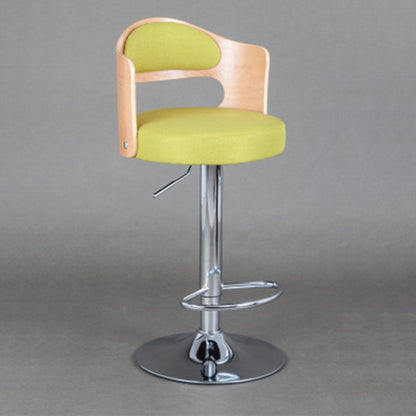 Contemporary Scandinavian PU Leather Linen Steel Curved Round Adjustable Bar Stool With Backrest For Dining Room