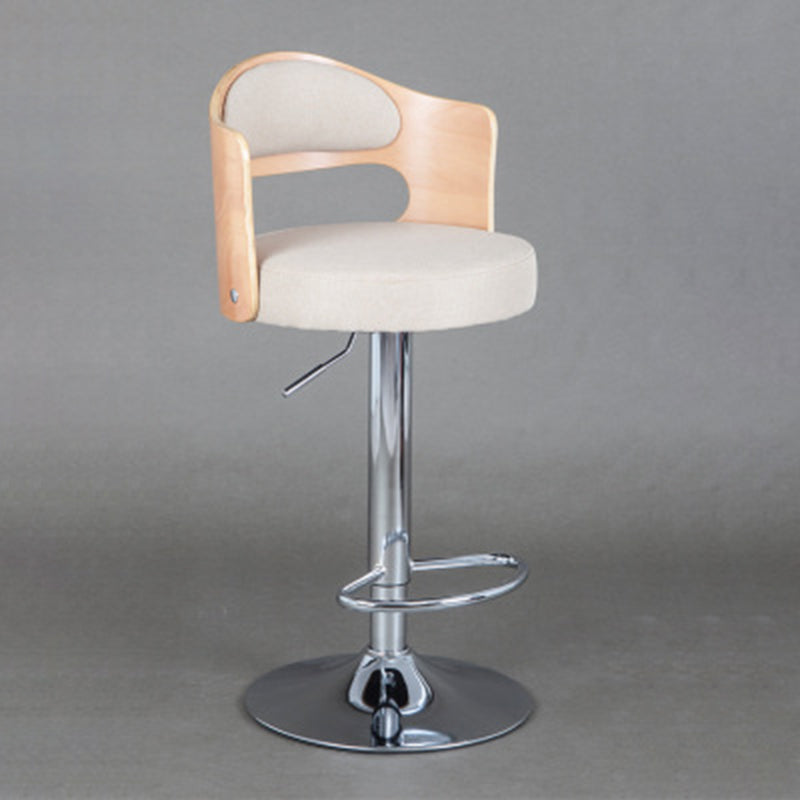 Contemporary Scandinavian PU Leather Linen Steel Curved Round Adjustable Bar Stool With Backrest For Dining Room