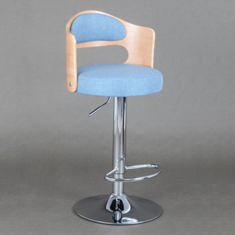 Contemporary Scandinavian PU Leather Linen Steel Curved Round Adjustable Bar Stool With Backrest For Dining Room