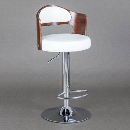 Contemporary Scandinavian PU Leather Linen Steel Curved Round Adjustable Bar Stool With Backrest For Dining Room