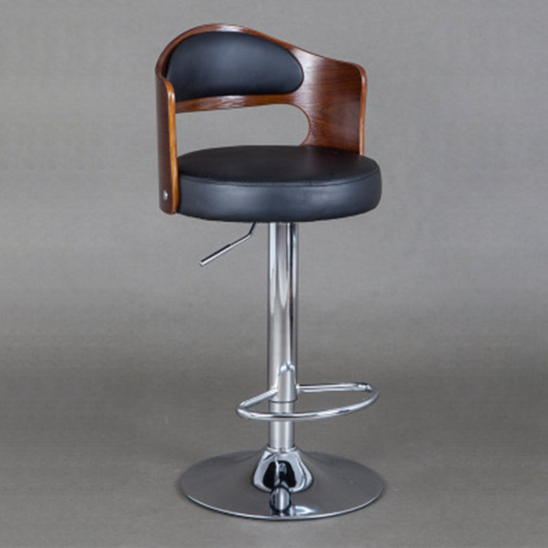 Contemporary Scandinavian PU Leather Linen Steel Curved Round Adjustable Bar Stool With Backrest For Dining Room