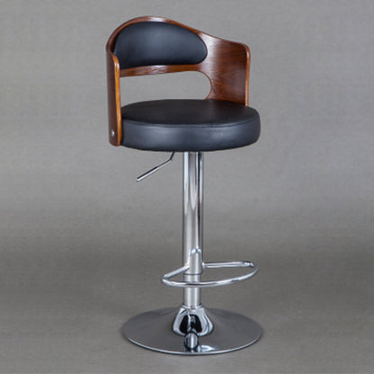 Contemporary Scandinavian PU Leather Linen Steel Curved Round Adjustable Bar Stool With Backrest For Dining Room