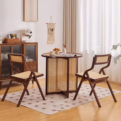 Traditional Chinese Bamboo Rattan Curved Rectangular Dining Chair With Backrest For Dining Room