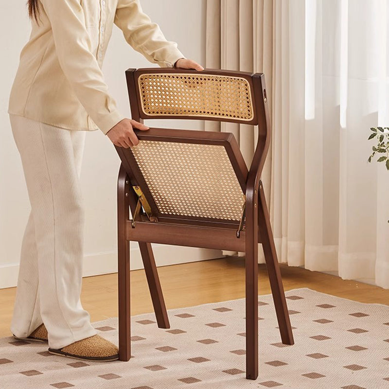 Traditional Chinese Bamboo Rattan Curved Rectangular Dining Chair With Backrest For Dining Room