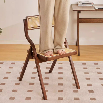 Traditional Chinese Bamboo Rattan Curved Rectangular Dining Chair With Backrest For Dining Room