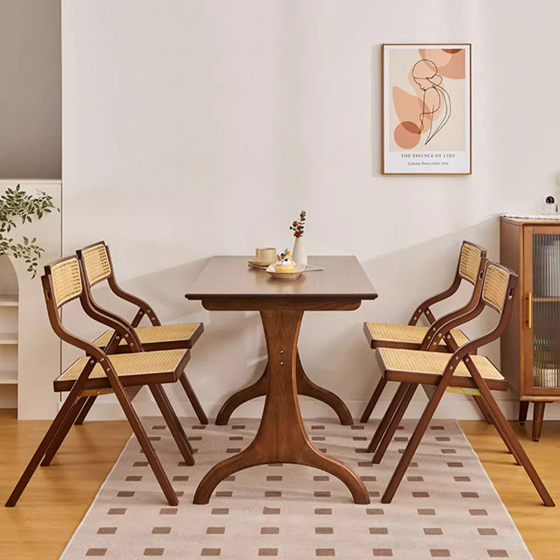 Traditional Chinese Bamboo Rattan Curved Rectangular Dining Chair With Backrest For Dining Room