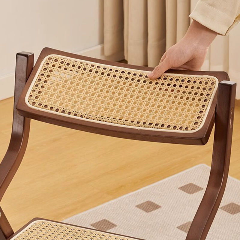 Traditional Chinese Bamboo Rattan Curved Rectangular Dining Chair With Backrest For Dining Room