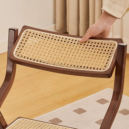 Traditional Chinese Bamboo Rattan Curved Rectangular Dining Chair With Backrest For Dining Room