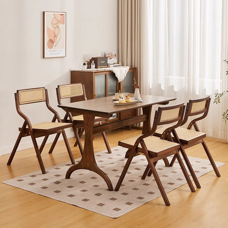 Traditional Chinese Bamboo Rattan Curved Rectangular Dining Chair With Backrest For Dining Room