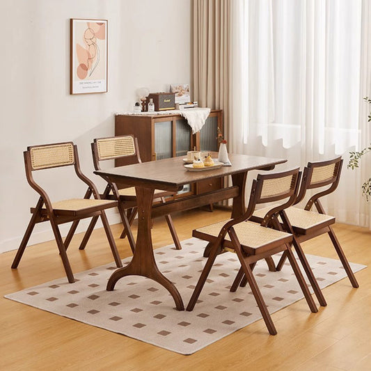 Traditional Chinese Bamboo Rattan Curved Rectangular Dining Chair With Backrest For Dining Room