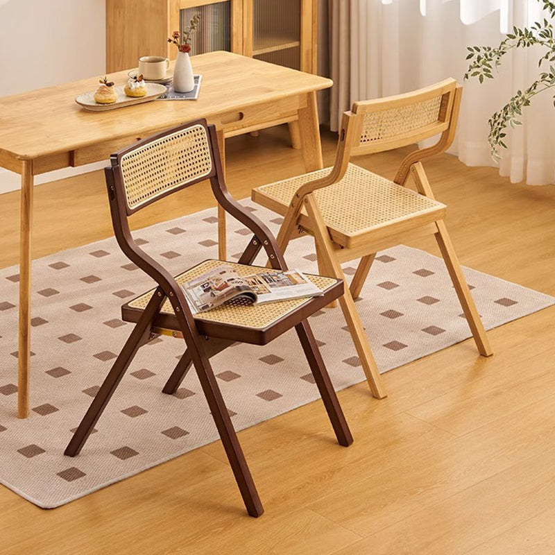 Traditional Chinese Bamboo Rattan Curved Rectangular Dining Chair With Backrest For Dining Room