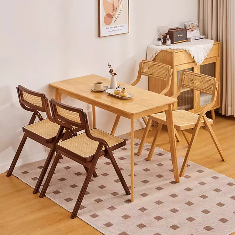 Traditional Chinese Bamboo Rattan Curved Rectangular Dining Chair With Backrest For Dining Room