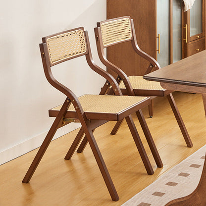 Traditional Chinese Bamboo Rattan Curved Rectangular Dining Chair With Backrest For Dining Room