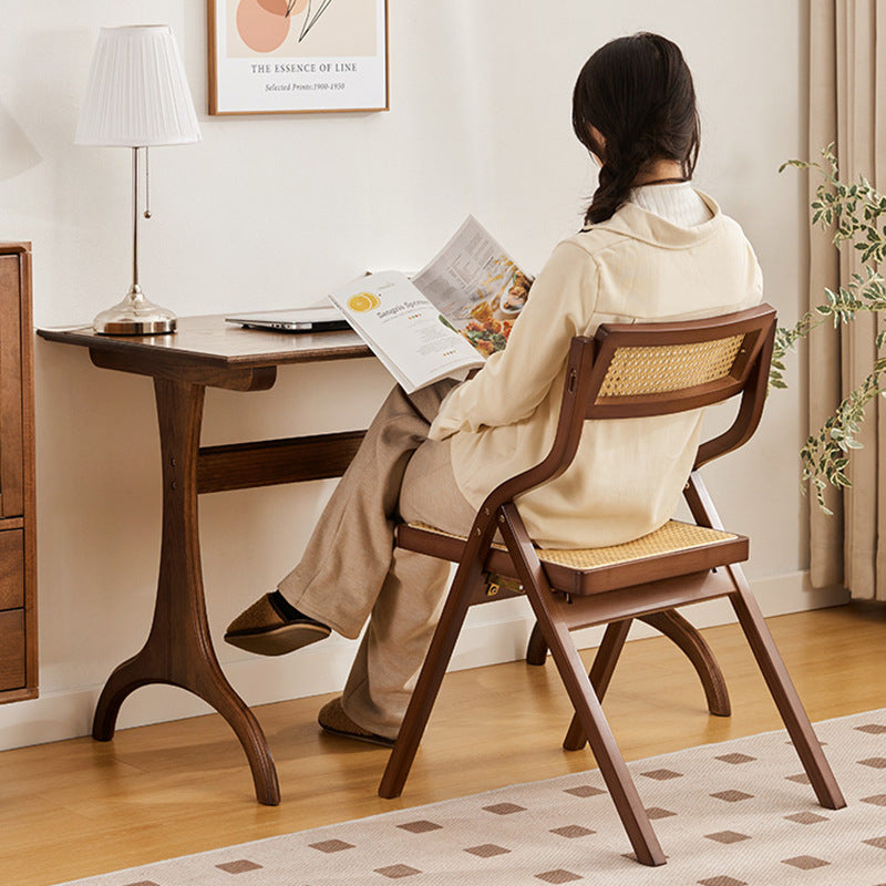 Traditional Chinese Bamboo Rattan Curved Rectangular Dining Chair With Backrest For Dining Room