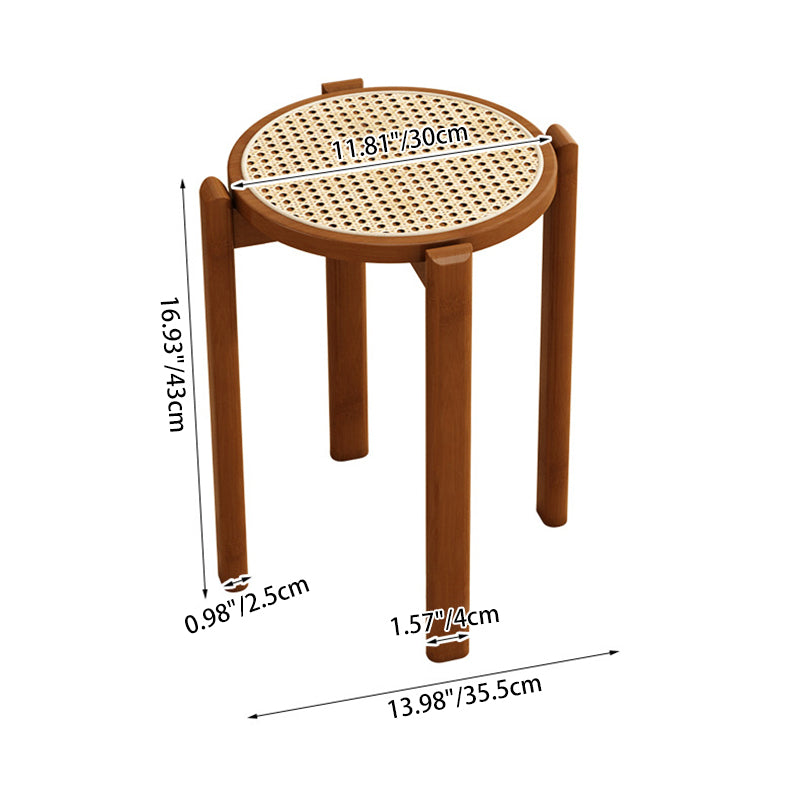 Traditional Vintage Rattan Bamboo Round Long Dining Stool Stackable Space-Saving For Dining Room