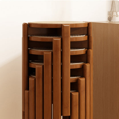 Traditional Vintage Rattan Bamboo Round Long Dining Stool Stackable Space-Saving For Dining Room