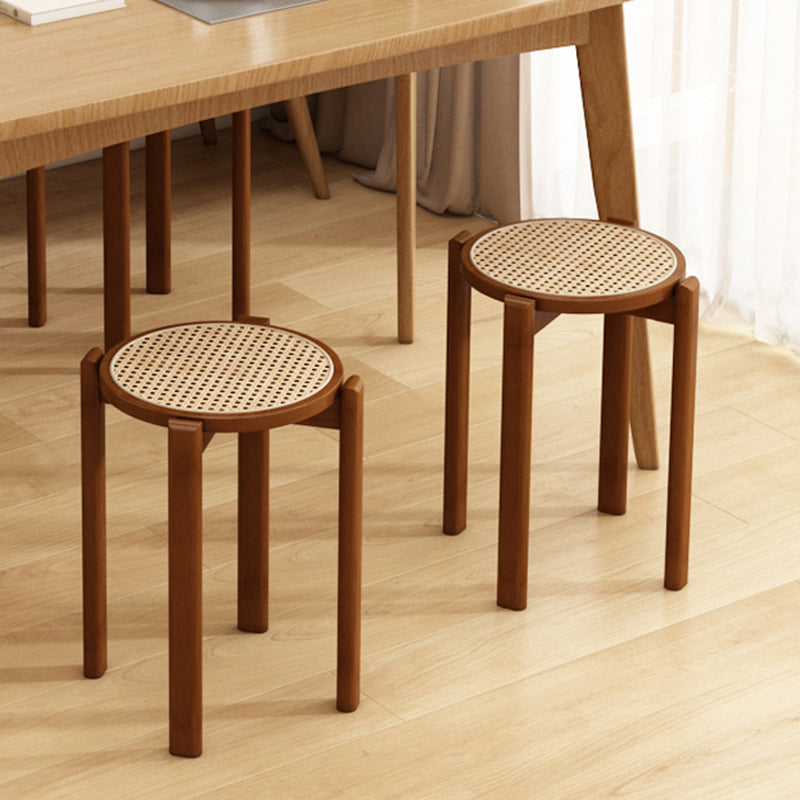 Traditional Vintage Rattan Bamboo Round Long Dining Stool Stackable Space-Saving For Dining Room