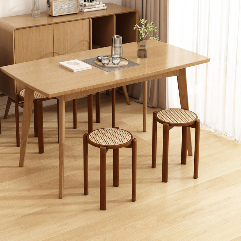 Traditional Vintage Rattan Bamboo Round Long Dining Stool Stackable Space-Saving For Dining Room