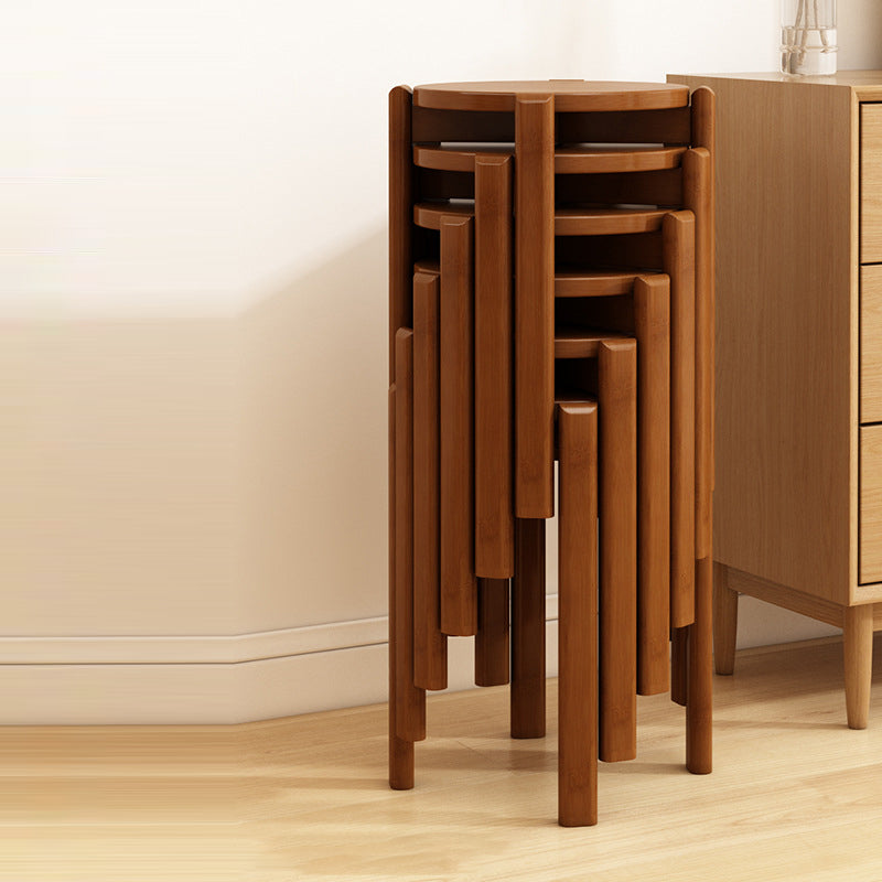 Traditional Vintage Rattan Bamboo Round Long Dining Stool Stackable Space-Saving For Dining Room