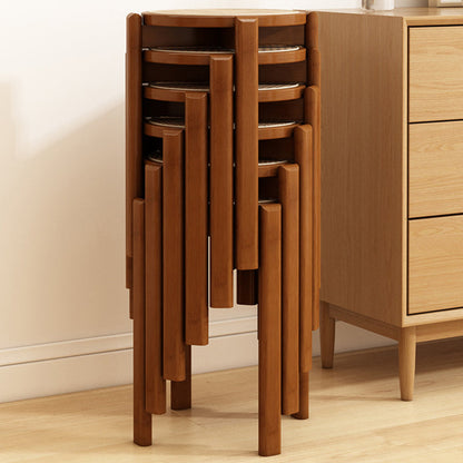 Traditional Vintage Rattan Bamboo Round Long Dining Stool Stackable Space-Saving For Dining Room