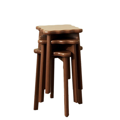 Traditional Chinese Solid Wood Wavy Edge Square Dining Stool Stackable Chair For Dining Room