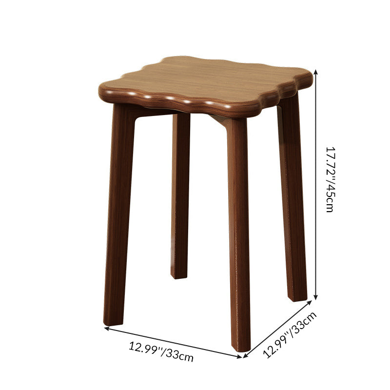 Traditional Chinese Solid Wood Wavy Edge Square Dining Stool Stackable Chair For Dining Room