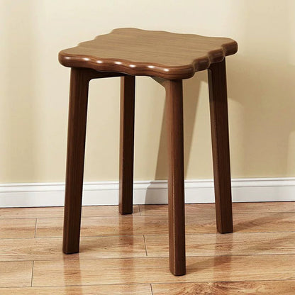 Traditional Chinese Solid Wood Wavy Edge Square Dining Stool Stackable Chair For Dining Room