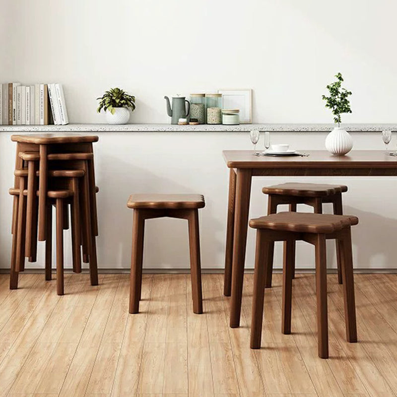 Traditional Chinese Solid Wood Wavy Edge Square Dining Stool Stackable Chair For Dining Room