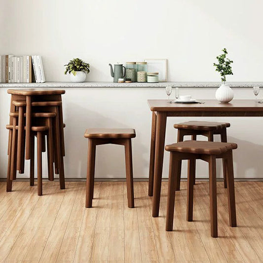 Traditional Chinese Solid Wood Wavy Edge Square Dining Stool Stackable Chair For Dining Room