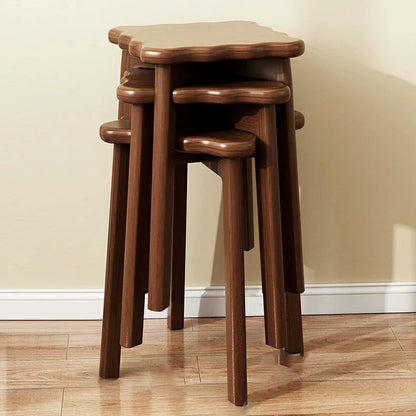 Traditional Chinese Solid Wood Wavy Edge Square Dining Stool Stackable Chair For Dining Room