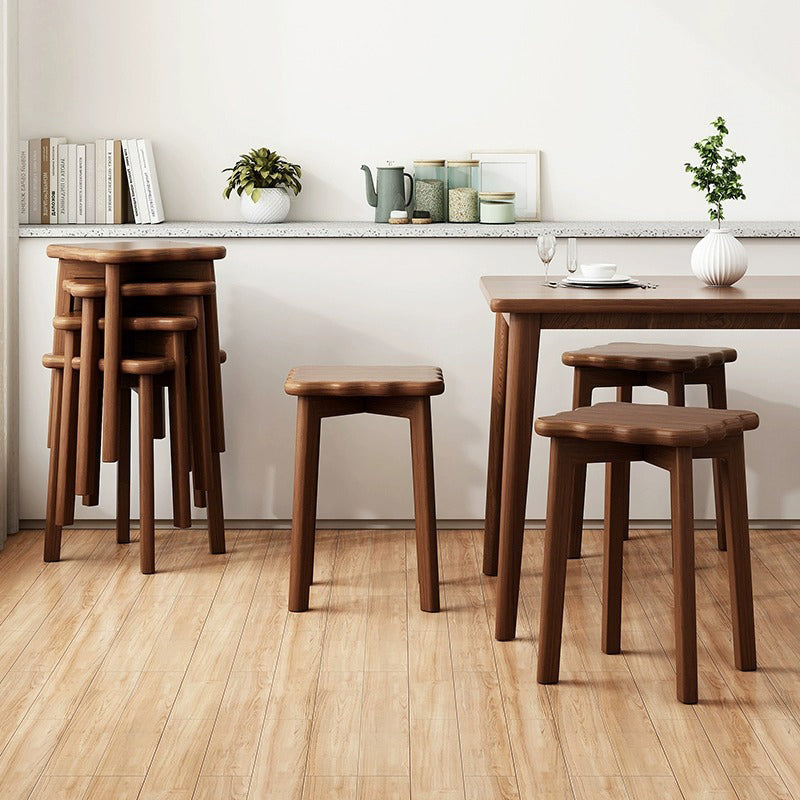 Traditional Chinese Solid Wood Wavy Edge Square Dining Stool Stackable Chair For Dining Room