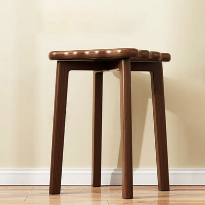 Traditional Chinese Solid Wood Wavy Edge Square Dining Stool Stackable Chair For Dining Room