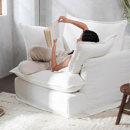 Moonlight White Swivel Birch Wood Accent Chair - Minimalist Lounging Sofa for Living Room or Study