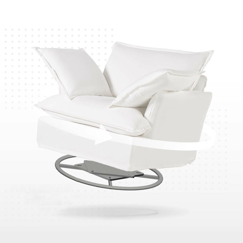 Moonlight White Swivel Birch Wood Accent Chair - Minimalist Lounging Sofa for Living Room or Study