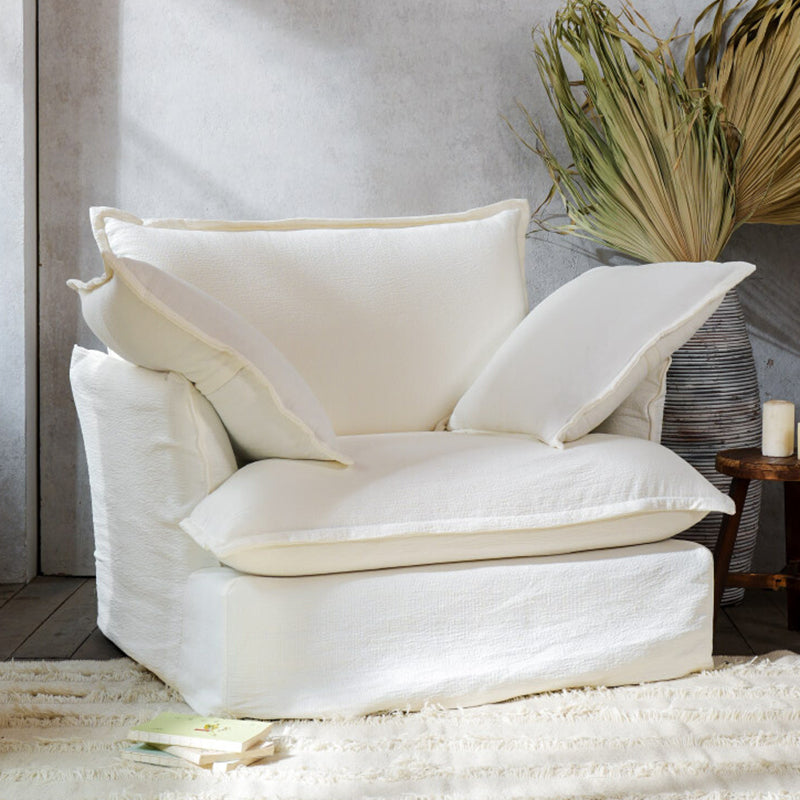 Moonlight White Swivel Birch Wood Accent Chair - Minimalist Lounging Sofa for Living Room or Study